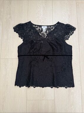 LOFT Black Floral Lace Overlay Top